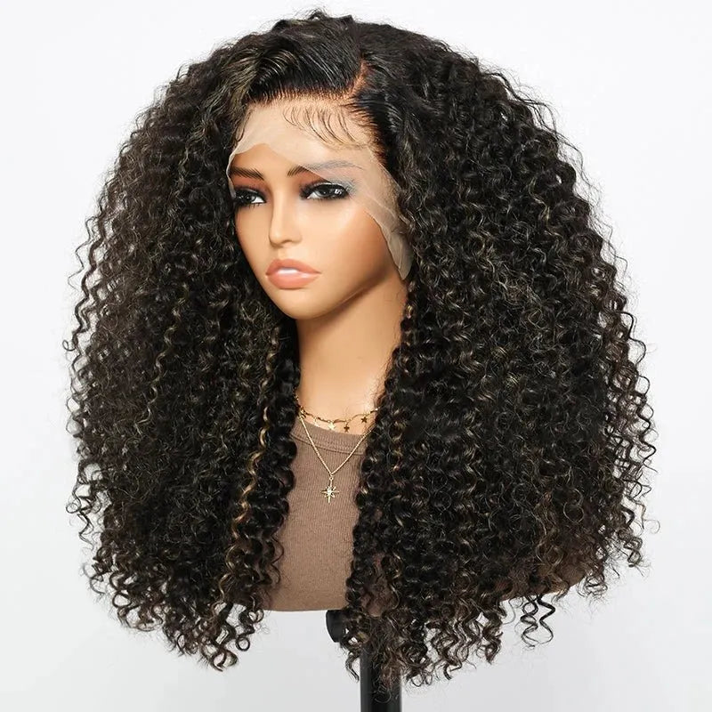 Mid-part Jerry Curly Wigs Women's High Quality Human Hair