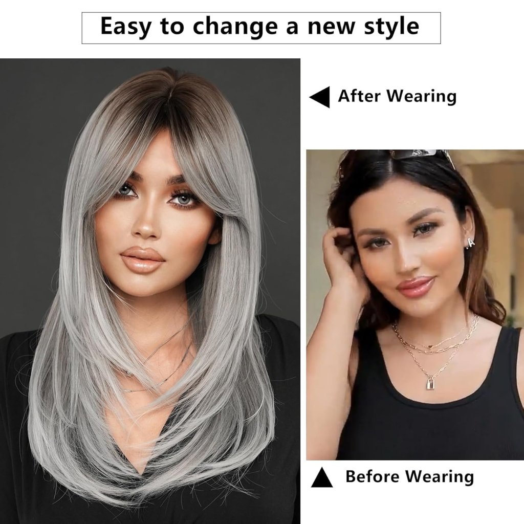 Honey Blonde Wig with Bangs Long Brown Wigs for Women Human Hair Wigs