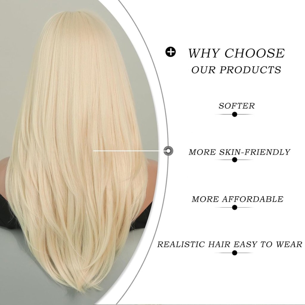 Honey Blonde Wig with Bangs Long Brown Wigs for Women Human Hair Wigs
