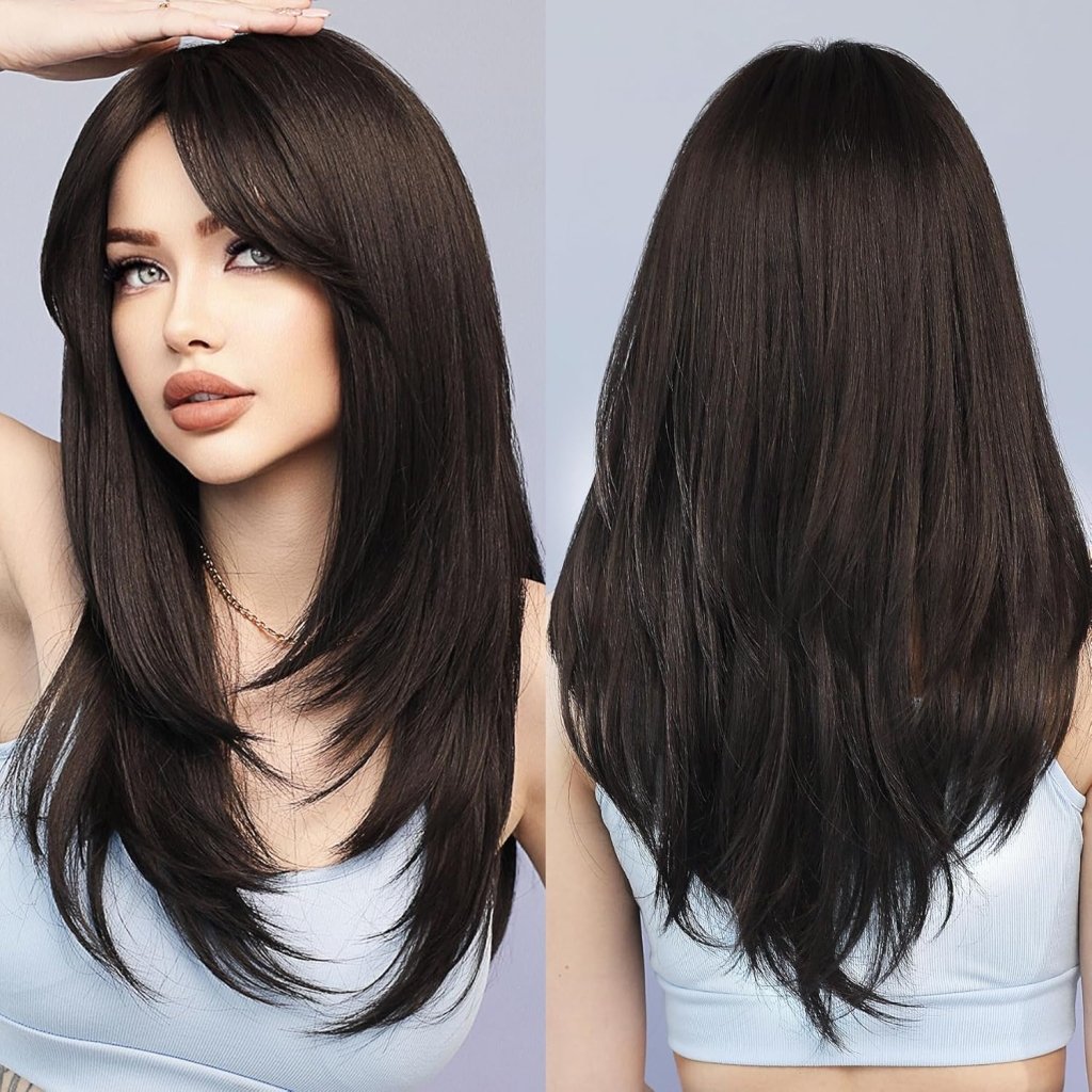 Honey Blonde Wig with Bangs Long Brown Wigs for Women Human Hair Wigs