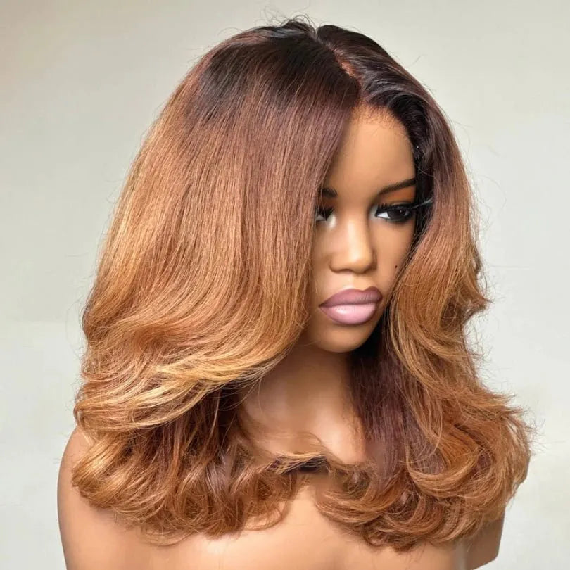 Charming Layered Mid-part Human Hair with Curtain Bangs