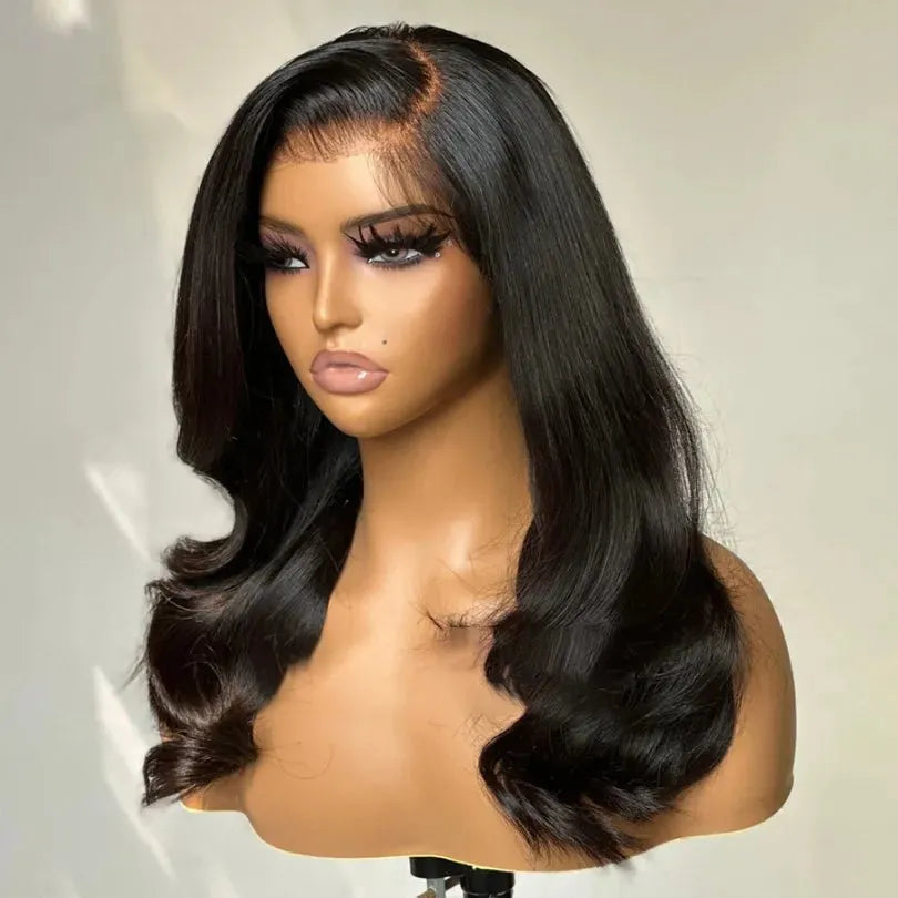 Side Part Layered Wave Wigs Long Length Natural Black Human Hair
