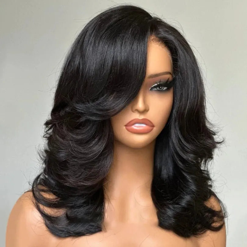 Chic 13*4 Lace Human Hair Layered Wave Wig