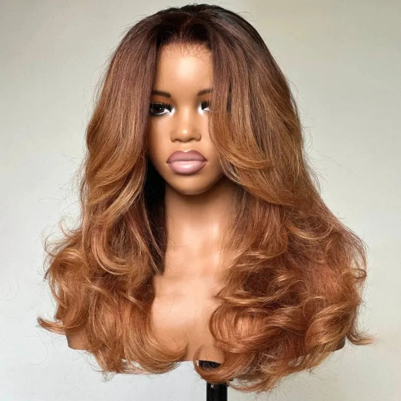 Charming Layered Mid-part Human Hair with Curtain Bangs