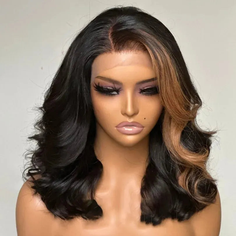 Blonde Highlights Wavy Wigs 100% Human Hair