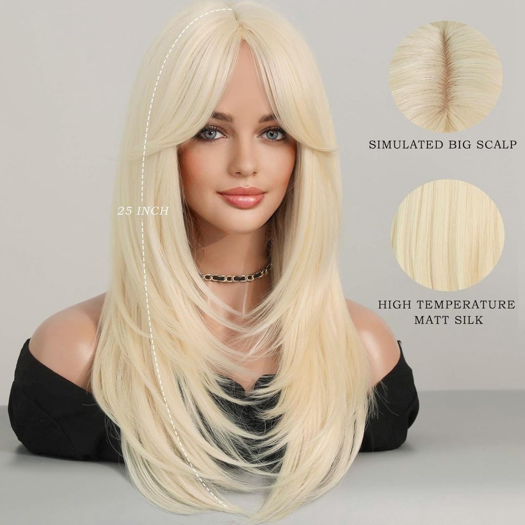 Honey Blonde Wig with Bangs Long Brown Wigs for Women Human Hair Wigs