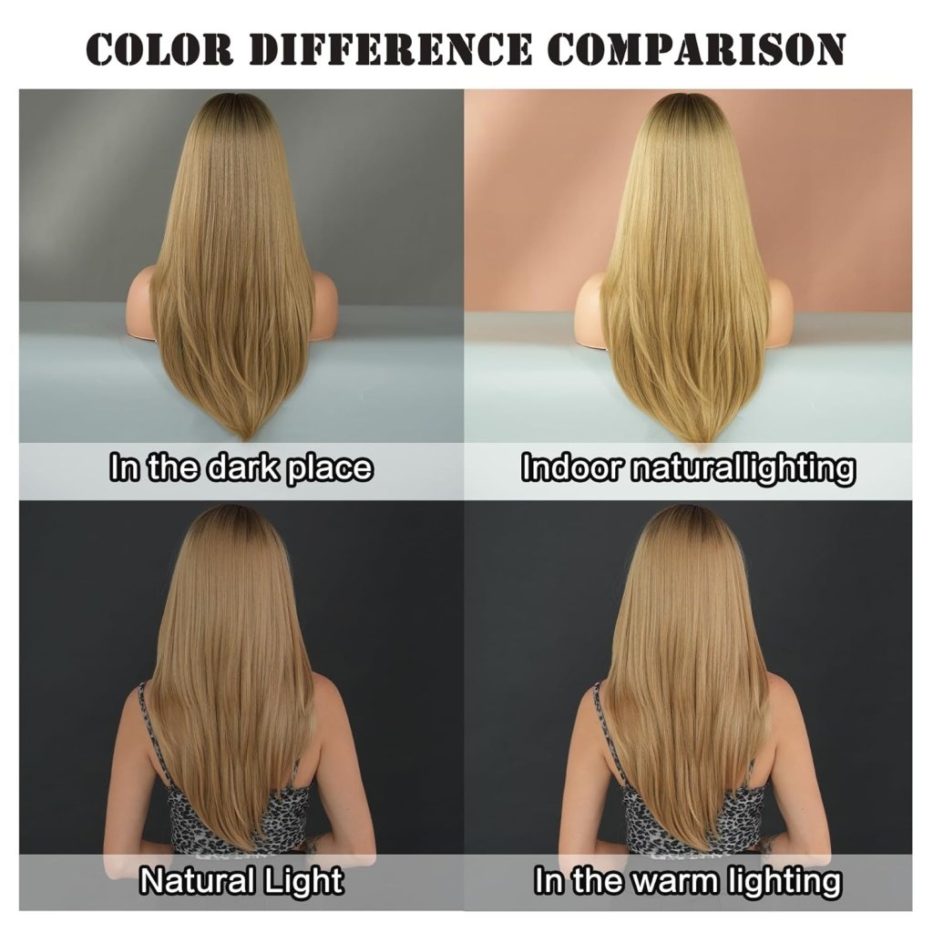 Honey Blonde Wig with Bangs Long Brown Wigs for Women Human Hair Wigs