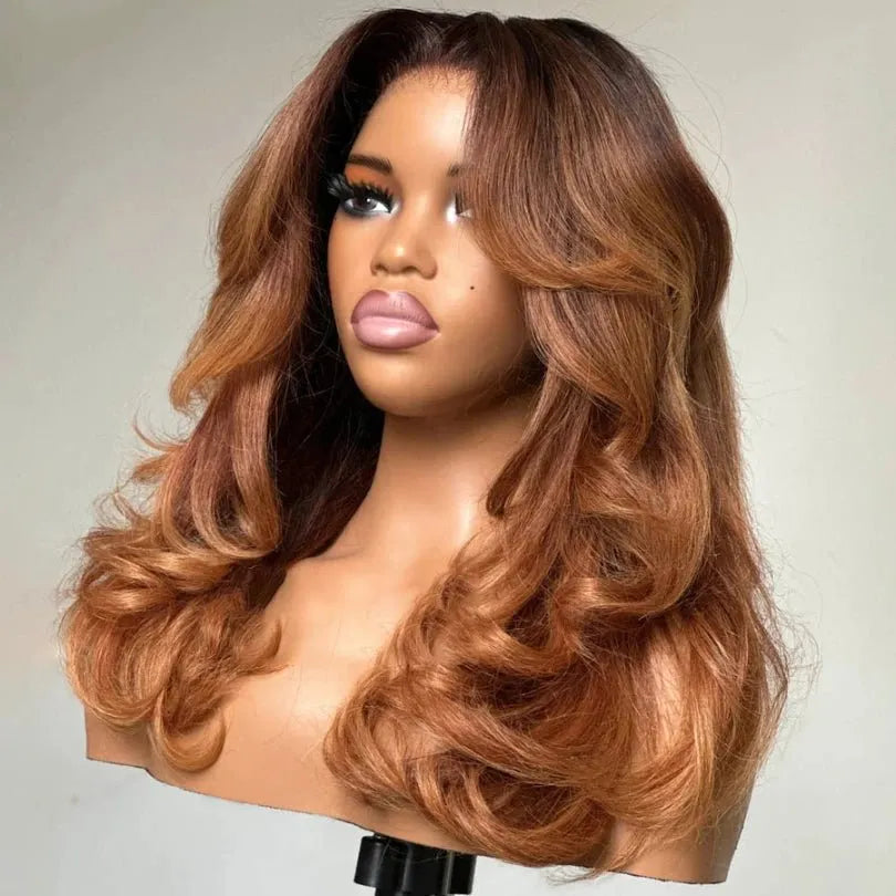 Charming Layered Mid-part Human Hair with Curtain Bangs