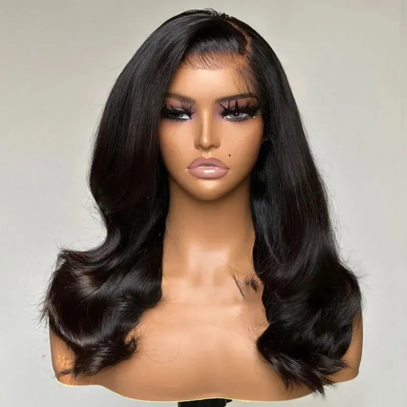 Side Part Layered Wave Wigs Long Length Natural Black Human Hair
