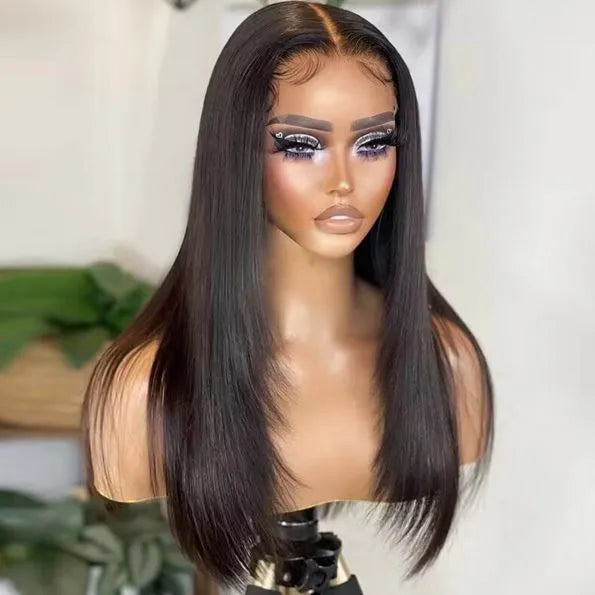 Layered Mid-part Straight Human Hair Wig