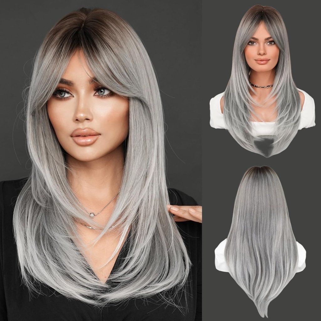 Honey Blonde Wig with Bangs Long Brown Wigs for Women Human Hair Wigs