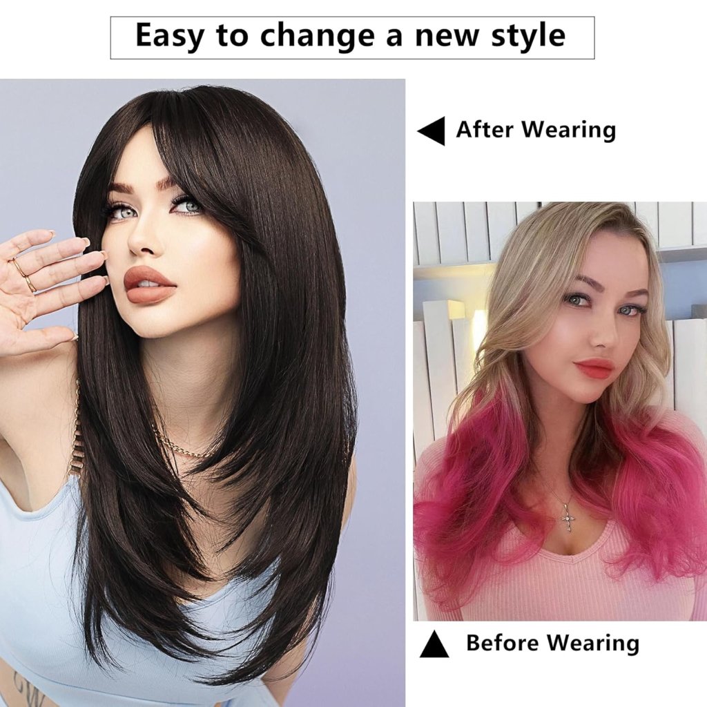 Honey Blonde Wig with Bangs Long Brown Wigs for Women Human Hair Wigs