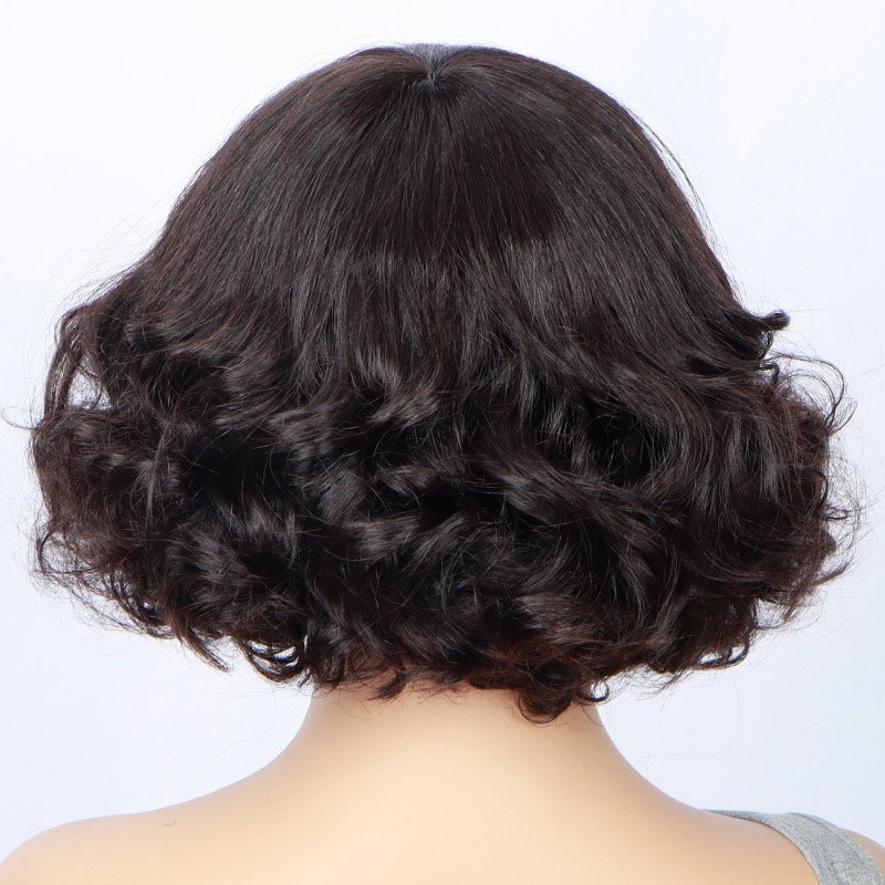 Vintage Style Short Loose Wave Bob Real Human Hair Weargo Silk Top Lace Wigs With Bangs For Women
