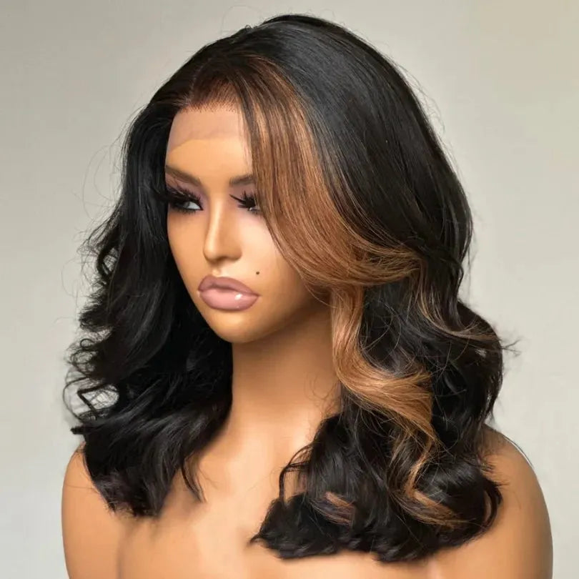Blonde Highlights Wavy Wigs 100% Human Hair