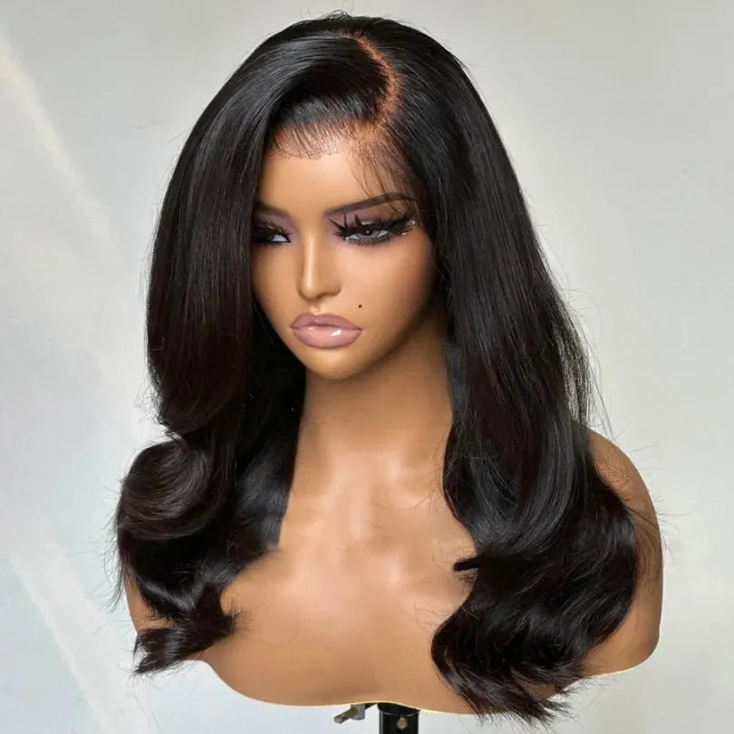 Side Part Layered Wave Wigs Long Length Natural Black Human Hair