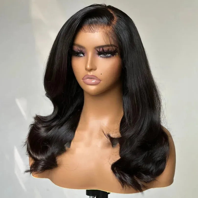 Side Part Layered Wave Wigs Long Length Natural Black Human Hair