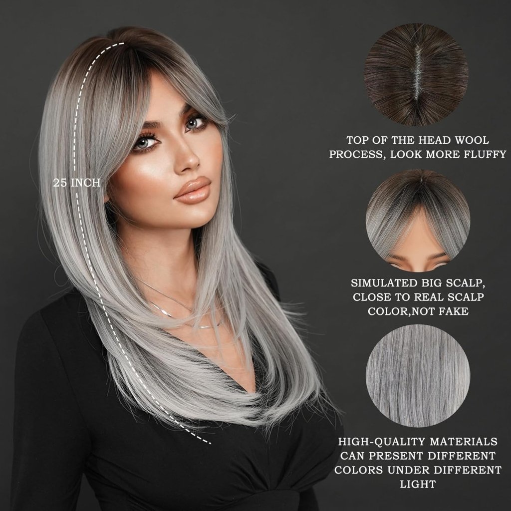 Honey Blonde Wig with Bangs Long Brown Wigs for Women Human Hair Wigs