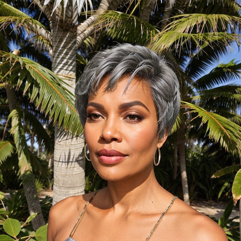 Salt And Pepper 13x4 Lace Front Wigs Straight Bob Side Part 100% Human Hair