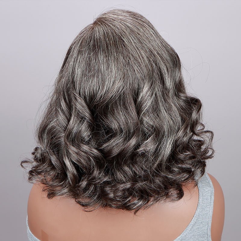 Seniors Salt And Pepper Wig Natural Grey Loose Wave Bob Real Human Hair Wear Go HD Lace Wigs For Mom