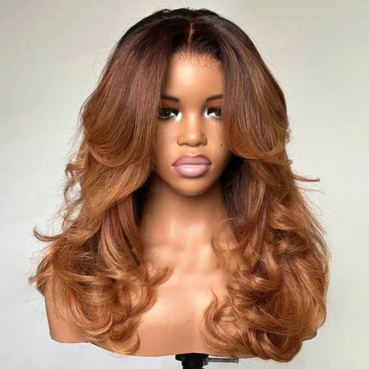 Charming Layered Mid-part Human Hair with Curtain Bangs