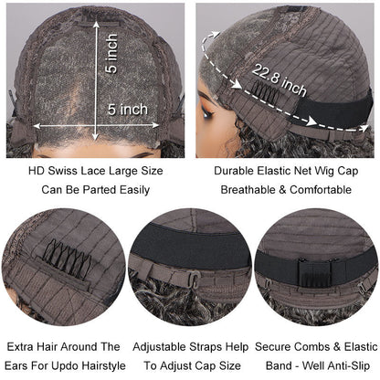 Seniors Salt And Pepper Wig Natural Grey Loose Wave Bob Real Human Hair Wear Go HD Lace Wigs For Mom