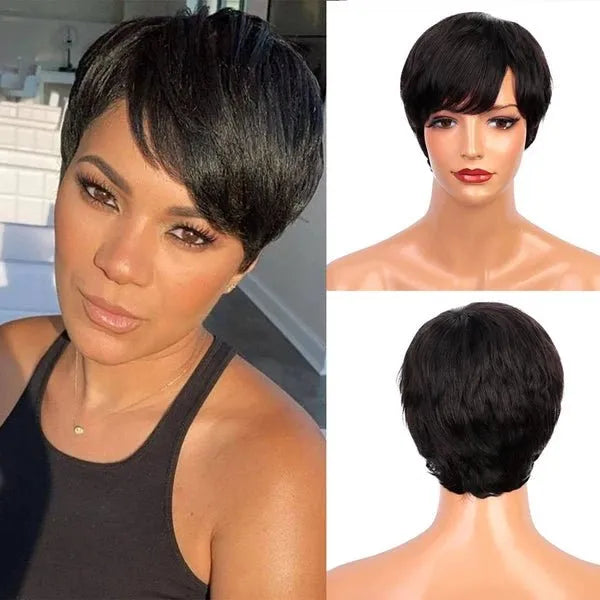 Pixie Short Natural Straight Human Hair Wig 8 in