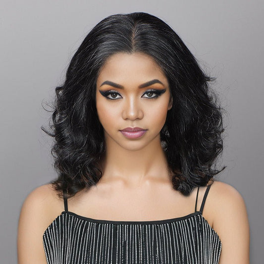 Dark Salt And Pepper Full Lace Wigs Real Scalp Wig Silk Base Wig For Seniors Wavy Human Hair Wigs