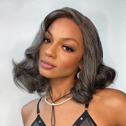 Seniors Salt And Pepper Wig Natural Grey Loose Wave Bob Real Human Hair Wear Go HD Lace Wigs For Mom