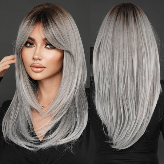 Honey Blonde Wig with Bangs Long Brown Wigs for Women Human Hair Wigs