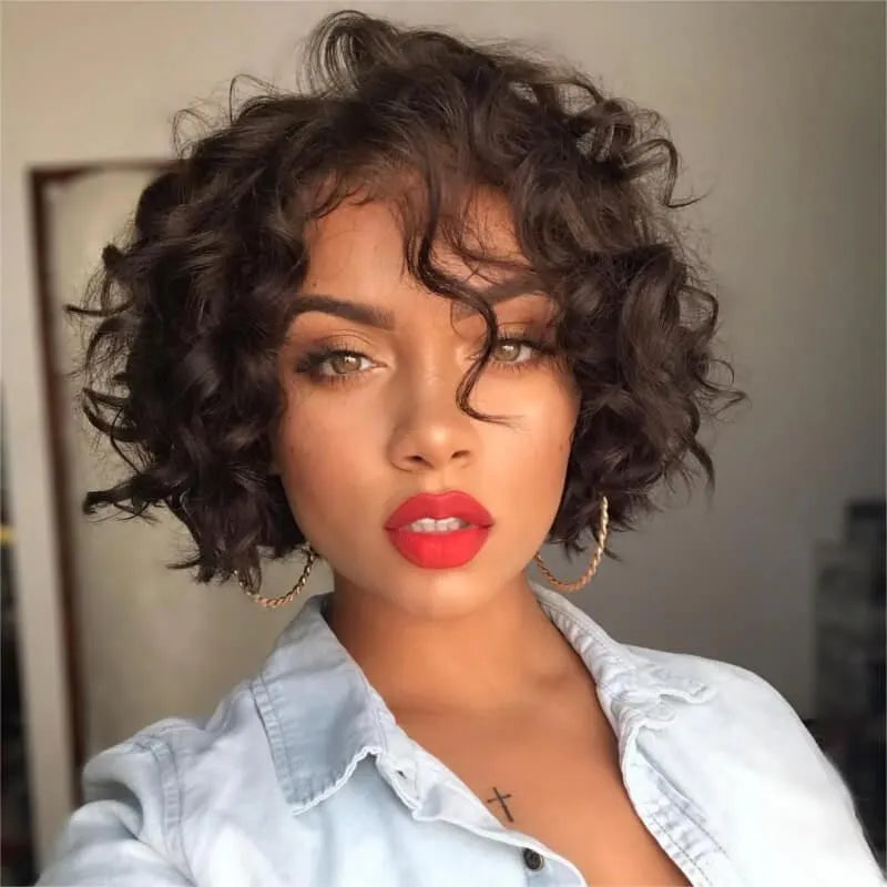 Glueless Brown Wave Bob Wig Human Hair Lace Front Wigs