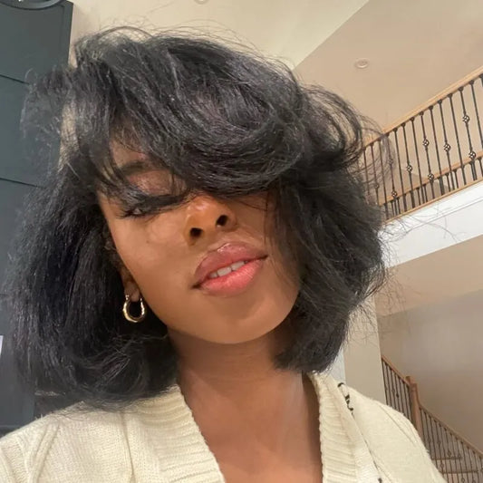 Layered Short Wavy Bob Wig Fluffy Human Hair