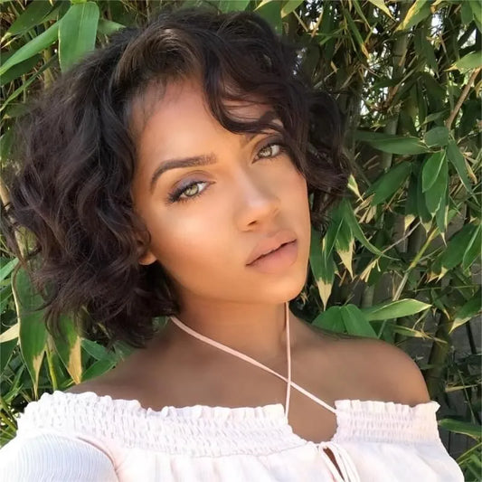 Glueless Brown Wave Bob Wig Human Hair Lace Front Wigs