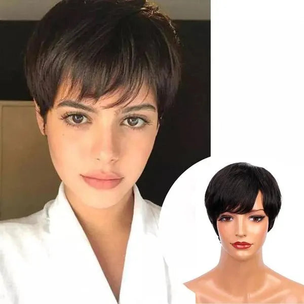 Pixie Short Natural Straight Human Hair Wig 8 in