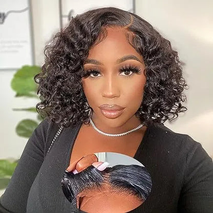 Pre Plucked Water Wave Bob Wig Human Hair Glueless Wigs