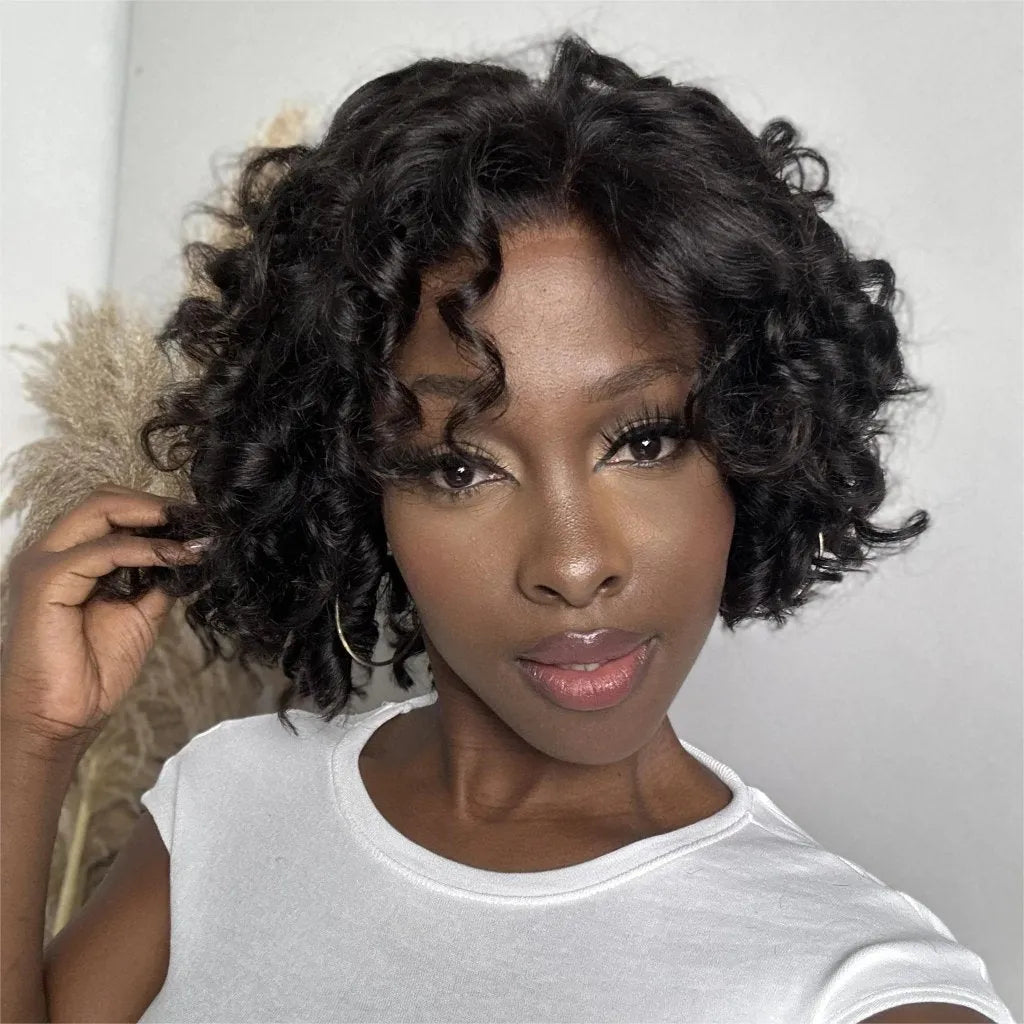Glueless Brown Wave Bob Wig Human Hair Lace Front Wigs