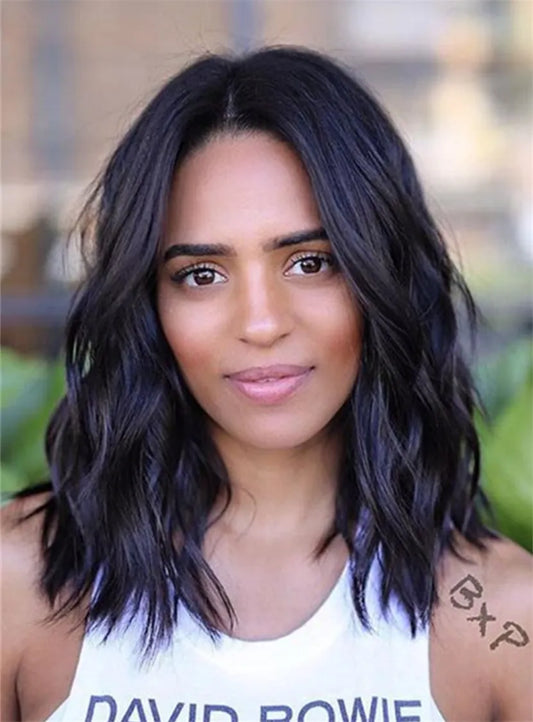 African American Middle Length Lace Front Wave Synthetic Wigs