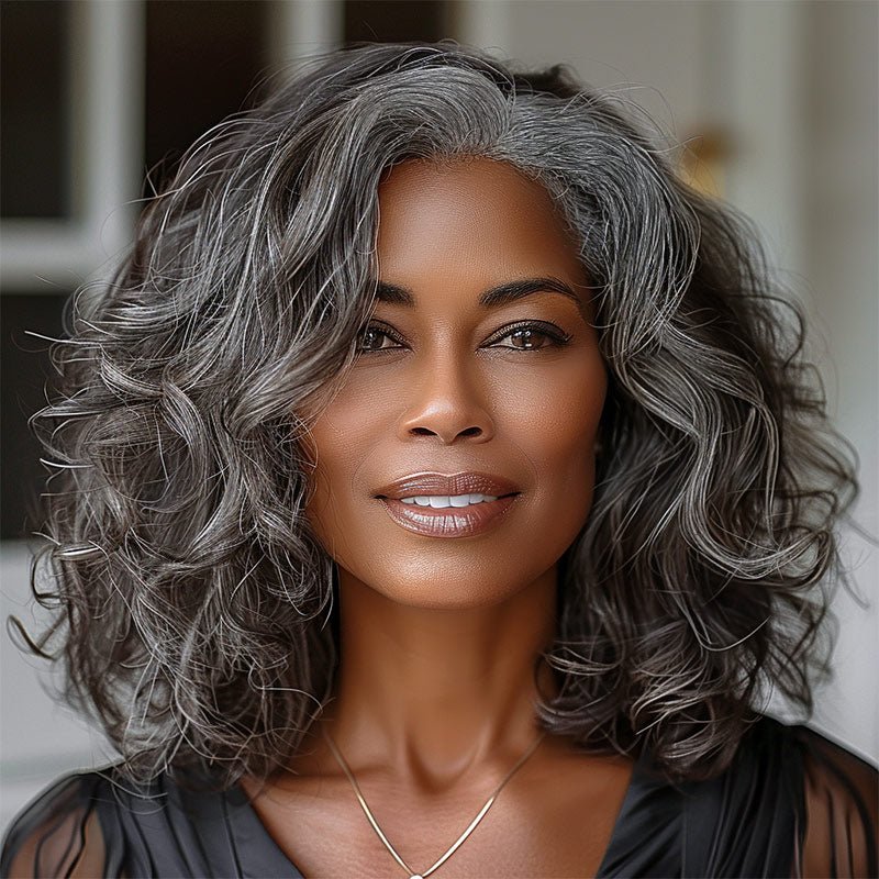 Seniors Salt And Pepper Wig Natural Grey Loose Wave Bob Real Human Hair Wear Go HD Lace Wigs For Mom