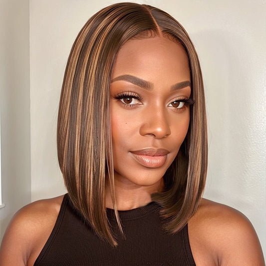 Wigstrends Blonde Highlights Straight Bob Glueless 5x5 Closure Lace Wigs
