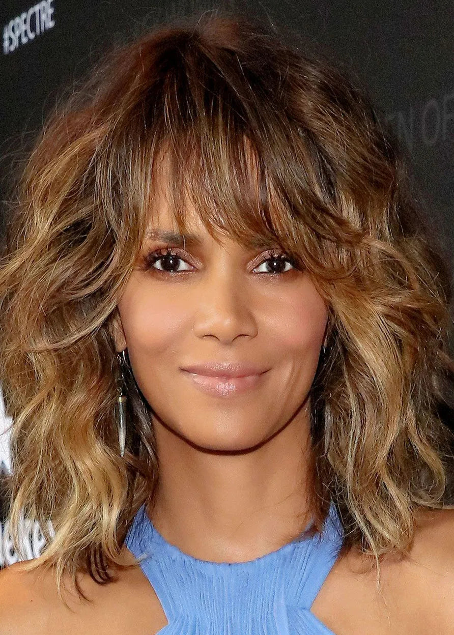 Sexy Lob Curly Layer Shoulder Length Synthetic Hair Capless Wigs 18 Inches