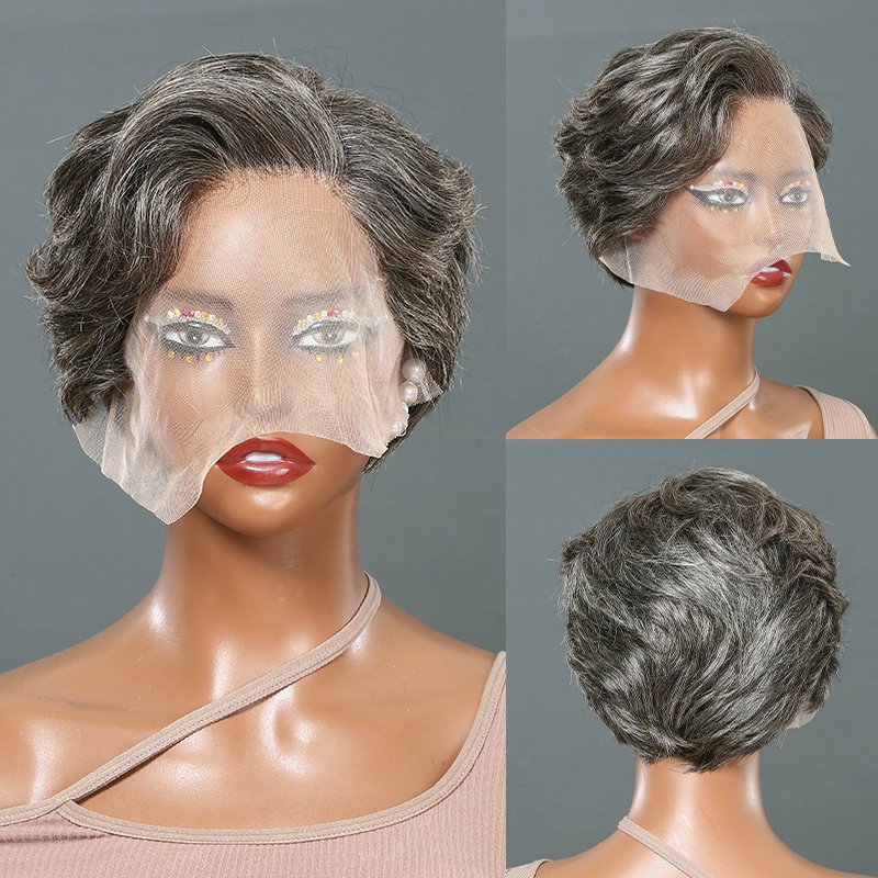 Salt And Pepper 13x4 Lace Front Wigs Straight Bob Side Part 100% Human Hair