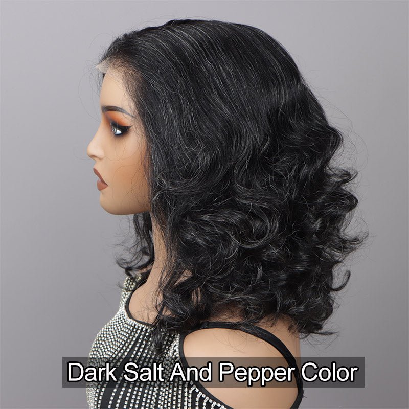 Dark Salt And Pepper Full Lace Wigs Real Scalp Wig Silk Base Wig For Seniors Wavy Human Hair Wigs