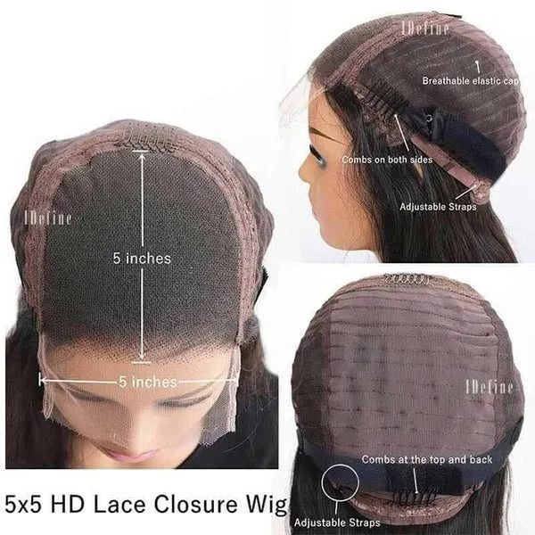 Natural Hair Color Long Curly Human Hair 5*5 Lace Front Wigs